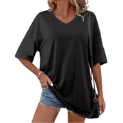 Fancyglim Womens Oversized Tops Short Sleeve Loose Fit Tunic Shirts Black XL