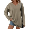 thumbnail image 1 of Fancyglim Womens Plus Size Oversized Shirts Long Sleeve V Neck Blouse Casual Loose Tunic Tops Pullover Khaki 2XL, 1 of 7
