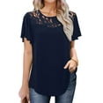 thumbnail image 1 of Fancyglim Womens Plus Size Short Sleeve Shirt Round Neck Long Lace Tops, Navy 2XL, 1 of 5