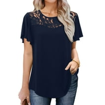 Womens Plus Size Tops Large Size Lace Stitching Printed Short Sleeve ...
