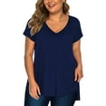 thumbnail image 1 of Fancyglim Womens Plus Size T-shirts Summer Short Sleeve High Low Tops(Blue 2X), 1 of 5