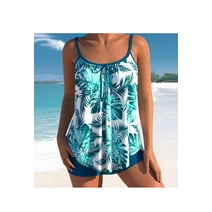 Chama Womens Plus Size Color Block Tankini Swimsuits 2-Piece Modest ...