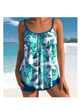Chama Plus Size 2-Piece Swimsuits for Women Flounce Printed Tankini Bathing  Suits Tummy Control 