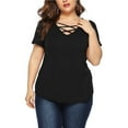 thumbnail image 1 of Fancyglim Womens Plus Size Tops Casual V Neck Loose T-Shirts Blouse Black 3XL, 1 of 4