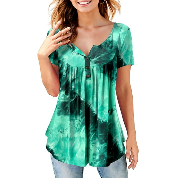 Fancyglim Womens Plus Size Tunic Summer Tops Casual Henley T-Shirts Green 2xl