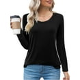 thumbnail image 1 of Fancyglim Womens Scoop Neck Long Sleeve Shirts Fitted Tops(Black S), 1 of 6