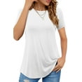 thumbnail image 1 of Fancyglim Womens Scoup Neck Short Sleeve Long T-Shirt Curved Hem Tunic, White S, 1 of 6