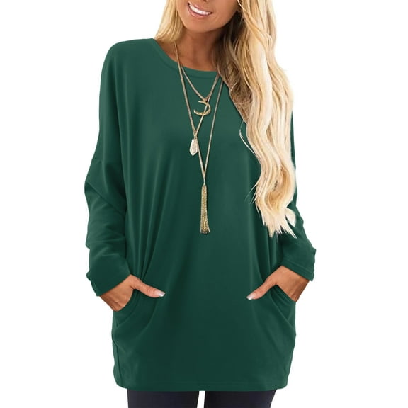 Fancyglim Womens Shirts Plus Size Tunic Tops Casual Long Sleeve Sweatshirt Blouses with Pockets Green 3XL