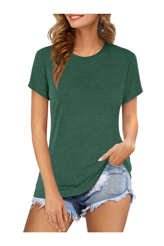 Womens Shirts Short Sleeve Tops Basic Summer T-Shirts(Army Green S)