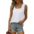 thumbnail image 1 of Fancyglim Womens Square Neck Ruched Tank Top Sleeveless Shirt Vest White XL, 1 of 5