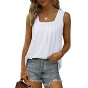 Fancyglim Womens Square Neck Plus Size Tank Top Sleeveless Shirt Vest White XL