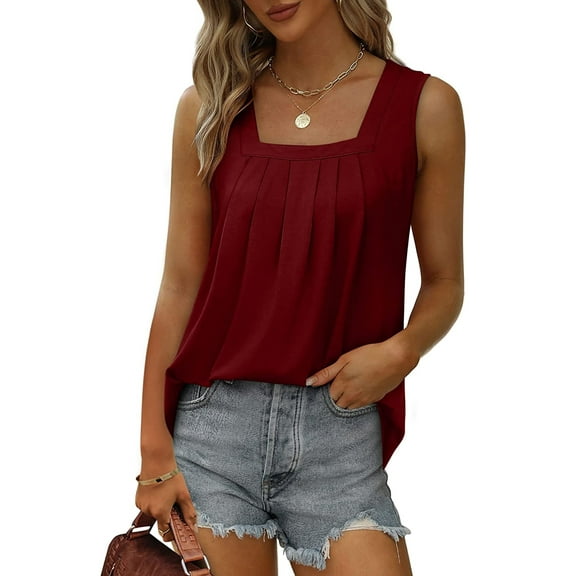 Fancyglim Womens Summer Tank Tops Sleeveless Shirts Casual Camisole Burgundy L