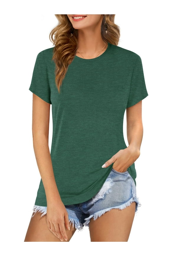 Womens T Shirts Casual Short Sleeve Crew Neck Cute Tops(Army Green L)