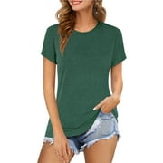Fancyglim Womens T Shirts Short Sleeve Tops Crew Neck Long Tee(Army Green XL)