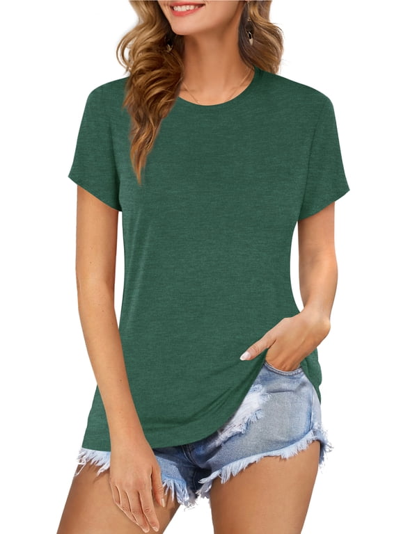 Womens T Shirts Short Sleeve Tops Crew Neck Long Tee(Army Green XL)