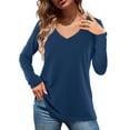 thumbnail image 1 of Fancyglim Womens V Neck T-Shirts Casual Long Sleeve Cute Tops Blouses Navy S, 1 of 4