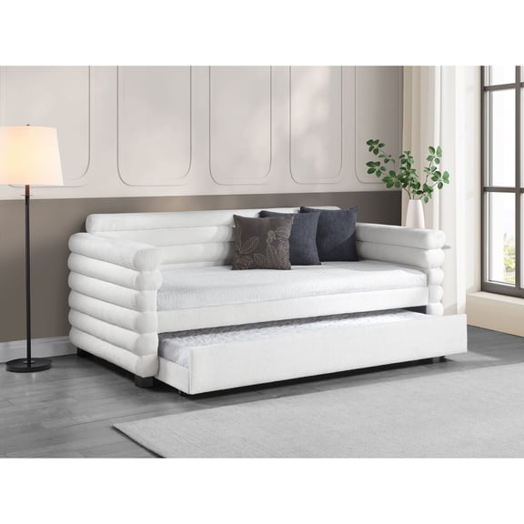 Fandango White Upholstered Twin Day Bed with Trundle