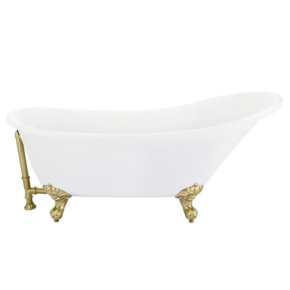 Fandi 64" White Acrylic Clawfoot Soaking Bathtub with Brass Feet