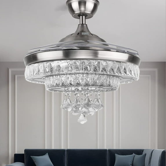 Fandian Ceiling Fan with Lights, Remote Chandelier Fixture, Fandelier, Color Changes Lighting Decors for Living Room, Dining Room, Bedroom