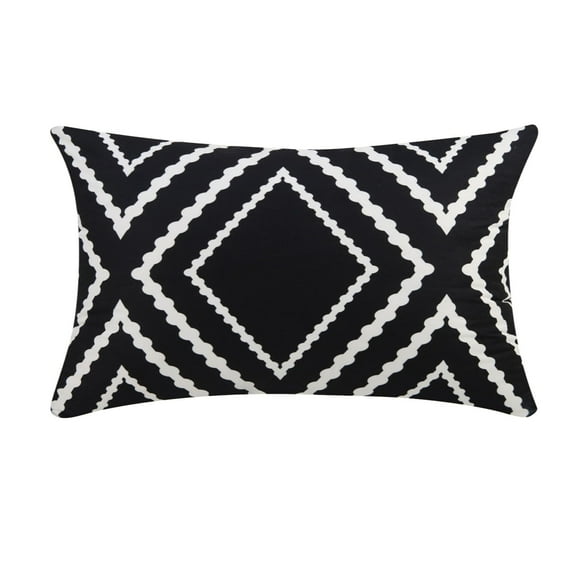 Set of 1 Black Lumbar Pillow Covers 12 x 20 inches Boho Aztec Polyester Blend Decorative Throw Pillow Covers for Sofa Couch Bed Decor