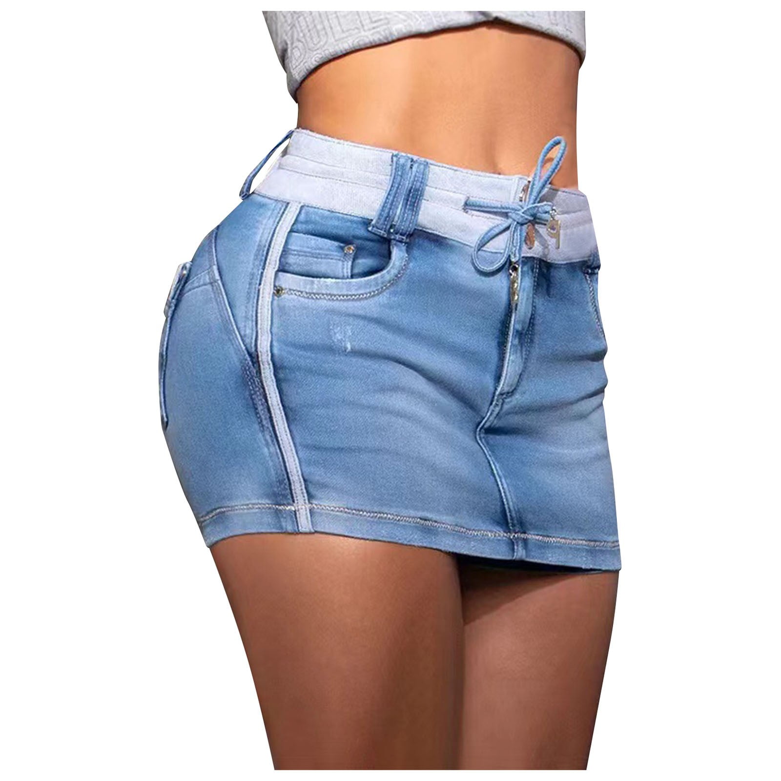 Fandiiiii Denim Skorts For Woman Cargo Wrap Jean Skort Skirts Stretchy High Waisted Skirt Shorts Country Concert Wear Women Shorts Contrast Binding Ripped Drawstring Denim Skorts Flare Short Skirt
