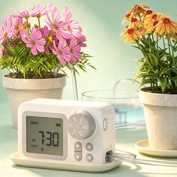 Fandliss Automatic Drip Irrigation Kit, Programmable Plant Watering System with LED Water Timer, Usb & Battery Dual Power Indoor Potted Irrigation for Balcony Office Greenhouse Travel