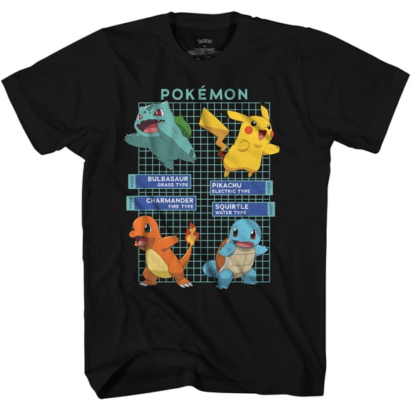 Pokemon Grid Pokedex Kids Black Tshirts, Youth, Unisex Large