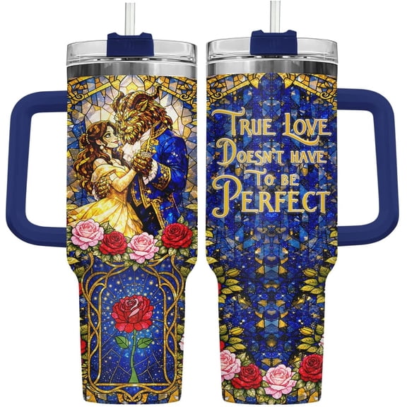 Fanerys 34HD Beauty Tumbler 40oz Insulated Stainless Steel Fairy Tale Romance Beast Inspired Gifts for Girls, Black - Opaque lid