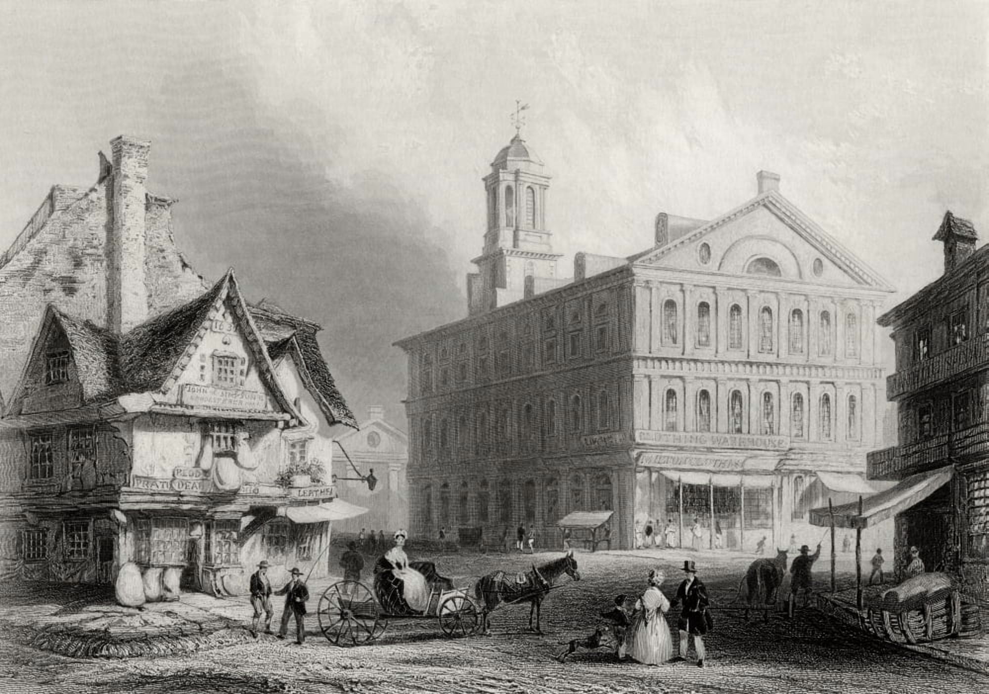 Faneuil Hall Boston Massachusetts Usa From A 19Th Century Print Engraved By H Griffiths After W H Bartlett Canvas Art - Ken Welsh Design Pics (32 x 22)