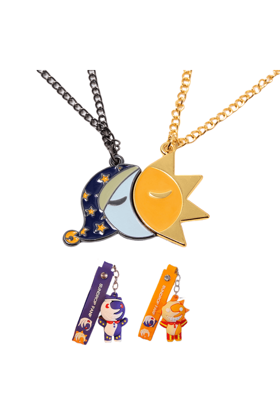 Fanf Keychain &Pin Sun & Moon Friendship Necklace Gift for Kids Men Women and Fans