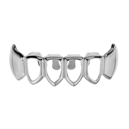 Fang Grillz 4 Four Open Face Teeth Silver Tone Lower Bottom Row Vampire Fangs