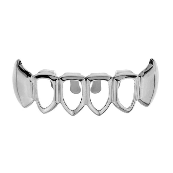 Fang Grillz 4 Four Open Face Teeth Silver Tone Lower Bottom Row Vampire Fangs