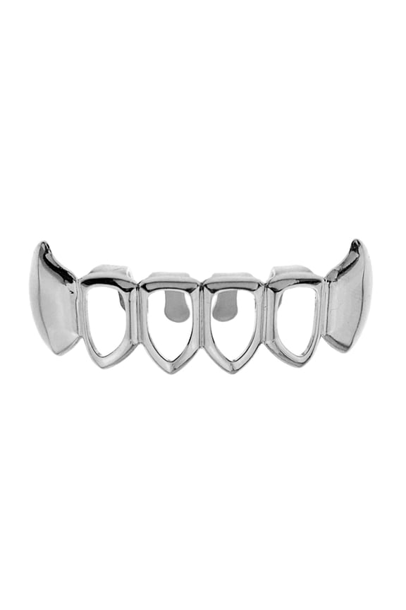 Fang Grillz 4 Four Open Face Teeth Silver Tone Lower Bottom Row Vampire Fangs