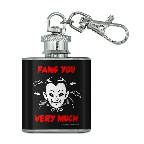 Fang Thank You Very Much Vampire Funny Humor Stainless Steel 1oz Mini Flask Key Chain