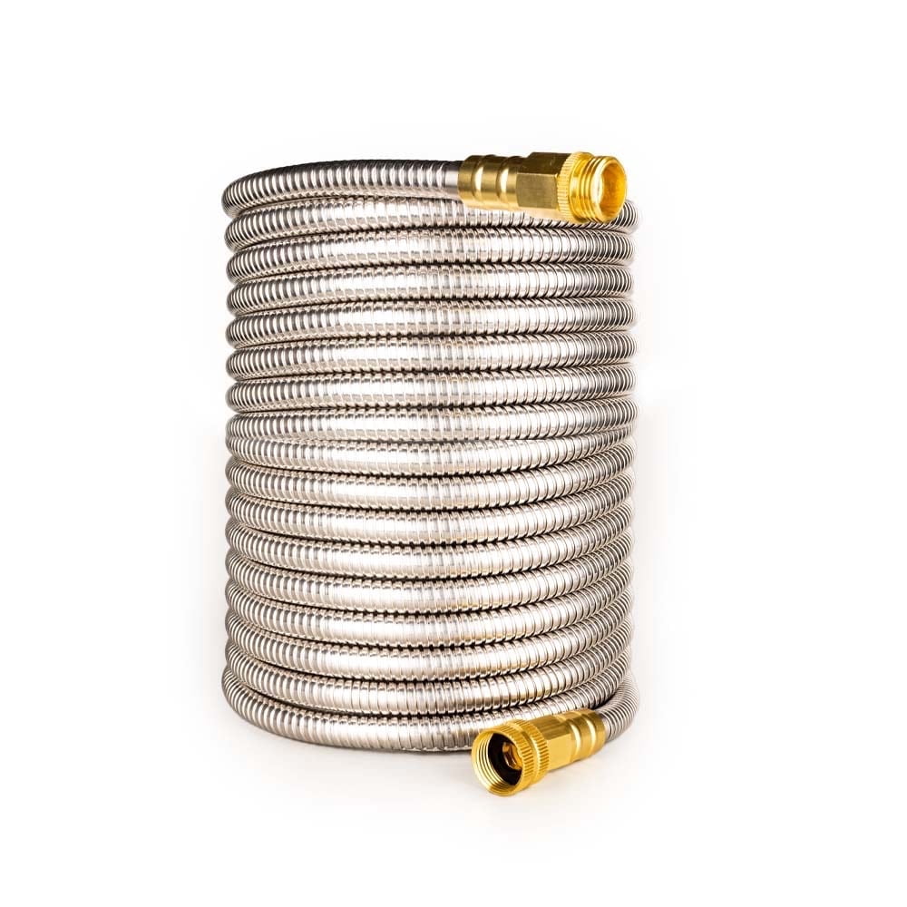 FangFarm Flexible Metal Garden Hose: 25ft Stainless Steel Water Hose - Anti-Kink & Lightweight - Easy to Coil for Plant Watering & Yard Tool Cleaning