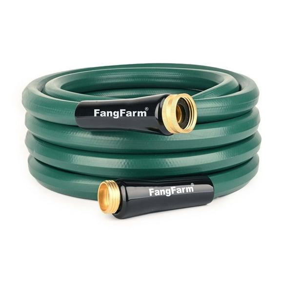 FangFarm 15 ft Rubber Garden Hose, 5/8 in ID Heavy Duty Hose with Brass GHT Fittings