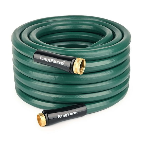 FangFarm 50 ft Rubber Garden Hose, 5/8 " Heavy Duty Hose with Brass GHT Fittings