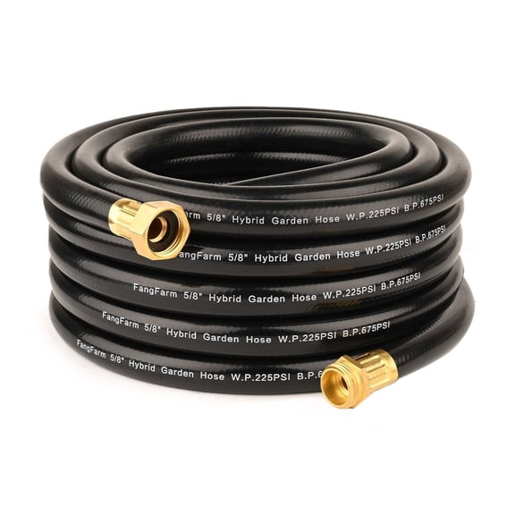 FangFarm Hybrid Garden Hose 50FT - 5/8" Heavy Duty Flexible Rubber Hose with GHT Brass Fittings - UV-Resistant Leak-proof Ideal for Lawn & Outdoor Use