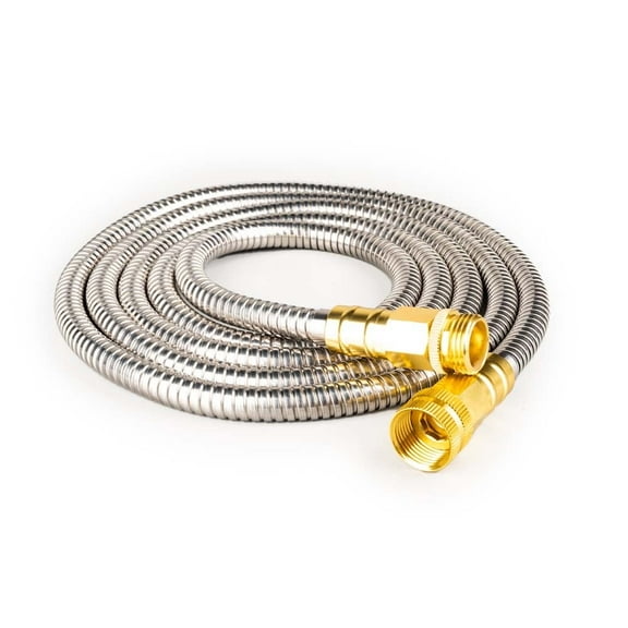 FangFarm Stainless Steel Garden Hose: 15FT Flexible Water Hose - Leak-Resistant Metal Connector for Faucet Extension - Durable Outdoor Use for Gardeners & DIY Tasks