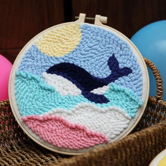 FangYYuan 1PCS Punch Needle Embroidery Kits, Animal Crewel Stamped Kits for Adult Beginners-Whale 3