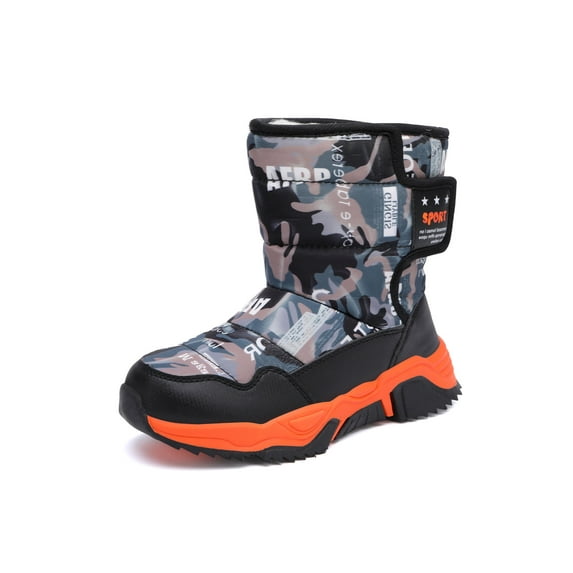 Fangasis Boys Snow Boots Breathable Winter Boot Mid Calf Warm Shoes School Casual Black Orange 2.5Y