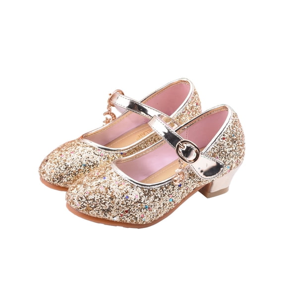 Fangasis Girls Cosplay Dress Wedding Party Shoes Glitter Sequins Low Heel Mary Jane Princess Shoes