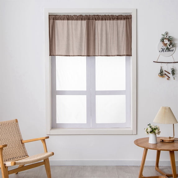 Fangasis Half Window Curtain Rod Pocket Kitchen Curtains Semi-sheer Simple Short Valance Decor Panels Treatment Modern Tiers Chocolate Color W:29''x H:16''