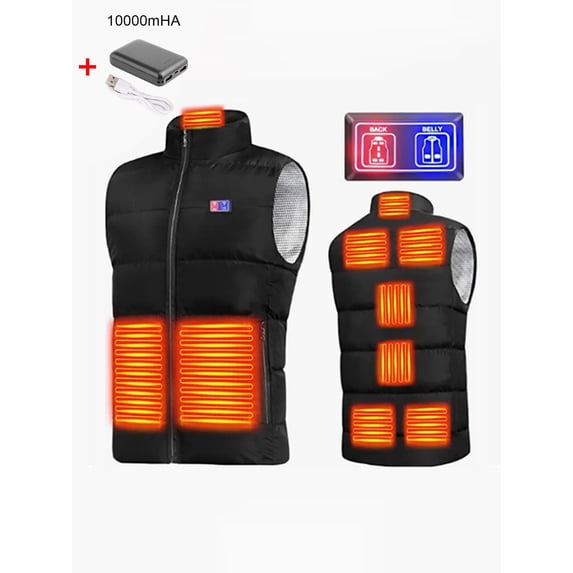 Fangasis Heating Coat Sleeveless Heated Vest USB Unisex Rechargeable Waistcoat Electric Men Plain Thermal Pockets Stand-Up Collar Women Black L
