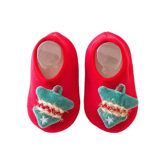 Fangasis Infant Sock Slippers Comfort Christmas Floor Socks Slip On Home Shoes Indoor Cozy Crib Shoe Red Christmas Tree 6.5toddlers