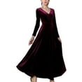 thumbnail image 1 of Fangasis Ladies A Line Dress Long Sleeve Maxi Dresses V Neck Women Comfy Elegant Holiday Wine Red 3XL, 1 of 2