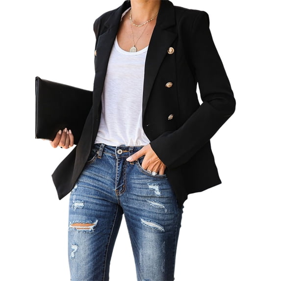 Fangasis Ladies Business Jackets Lapel Neck Cardigan Jacket Long Sleeve Blazers Women Fashion Outwear Elegant Work Coat Black XXL