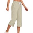 thumbnail image 1 of Fangasis Ladies Capris High Waist Trousers Straight Leg Capri Pants Women Lounge Bottoms Baggy Holiday Cropped Pant Apricot 2XL, 1 of 2