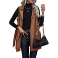 thumbnail image 1 of Fangasis Ladies Coat Faux Leather Jacket Vest Belted Waistcoat Women Casual Outwear Winter Warm Brown 1 L, 1 of 5