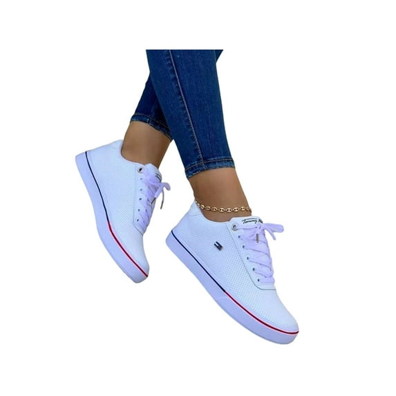 Fangasis Ladies Flats Comfort Sneakers Low Top Walking Shoes Jogging Anti-Slip Skate Shoe White 9.5